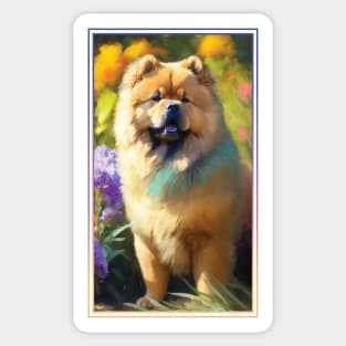 Chow Chow Dog Vibrant Tropical Flower Tall Digital Oil Painting Portrait Sticker